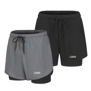 Men’s Running Shorts Custom Printed 2 in 1 Zip Pocket Train Sportswear Breathable Athletic Marathon Running Pants Custom Logo