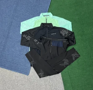 Men’s Running Sports Tracksuit Sets Quick Dry Long Sleeve Tops with Track Pants Breathable Athletic Outfits Reflective Print
