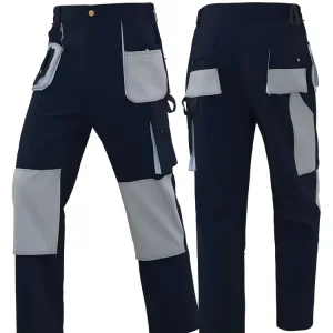 Men’s Safety Heavy Duty Color Block Workwear Pants with Multi Pocket Design Polyester Material for Auto Repair Electrical Work