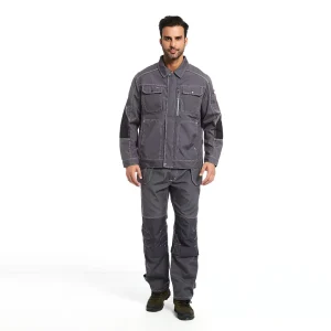 Men’s Safety Work Suit Grey Polyester Cotton Blend Workwear Set Custom Logo Industrial Working Clothes