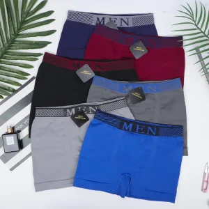Men’s Seamless Mid Rise Boxer Underwear Solid White Color 92% Polyamide Spandex Breathable Underpants
