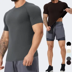 Men’s Seamless Workout Gym Training Tee Quick Dry Sportswear Activewear for Outdoor Basketball Running Summer Fit