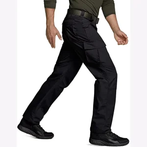 Men’s Security Guard Black Pants Outdoor Apparel Water Repellent Ripstop Cargo Lightweight EDC Hiking Work Pants