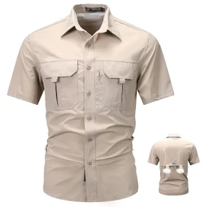 Men’s Security Guard Uniform Short Sleeve Quick Dry Breathable Mesh Back Multi-Pocket Work Shirt
