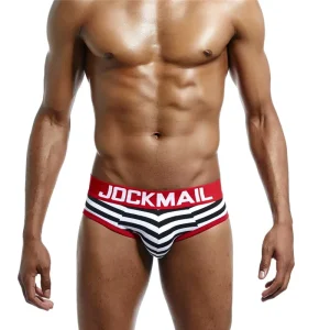 Men’s Sexy Low-Rise Briefs Hip-Thong with Anti-static Feature Logo on Waist Spandex/Cotton Knitted Fabric
