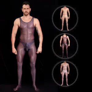 Men’s Sexy Low Rise Crotchless Bodystocking Spandex Nylon Lingerie Breathable Body Stockings Trample Feet