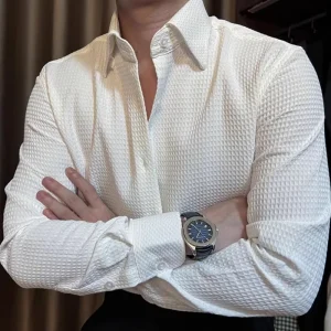 Men’s Shirt Light Mature Style High-End Business Japanese Retro Trendy New Loose Autumn Plain Dyed Shirts