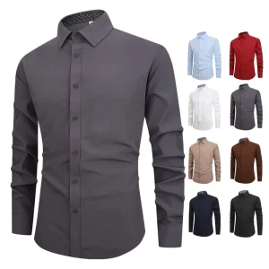 Men’s Shirt Solid Color Long Sleeve Casual Simple Slim Business Fashion Men’s Shirt