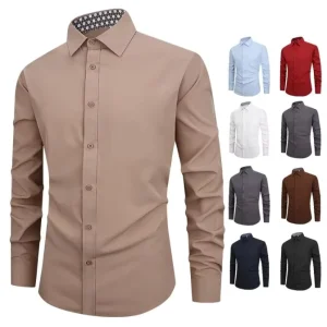Men’s Shirt Solid Color Long Sleeved Men’s Shirt Casual Simple Slim Fit Business Fashionable Shirts