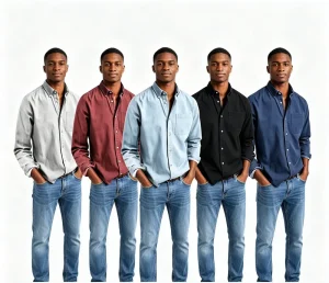 Men’s Shirt with Collar Solid Color Plain Pattern Retro Long Sleeved Shirt