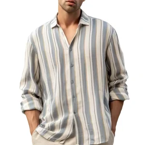 Men’s Shirts Casual Blouses Linen Viscose Shirt for Men Long Sleeves Tops Spring Autumn Summer Shirts Striped