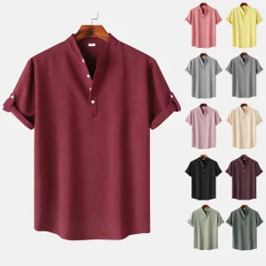 Men’s Shirts Spring and Autumn New Solid Color Stand Collar Short Sleeve Blouse Men’s Shirts Men’s Clothing