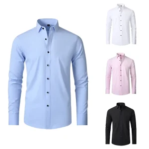 Men’s Shirts Stylish American European Style Formal Office Dress Shirts for Men Casual Stand-up Collar Long Sleeve Shirt