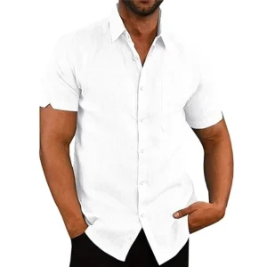 Mens Shirts White Cotton Linen Blend Shirt for Men Custom Cuba Collar Casual Shirt Chemises Homme