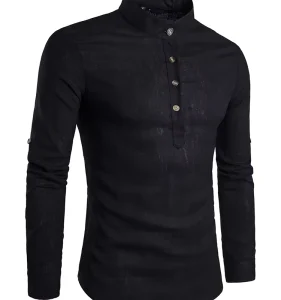 Men’s Shirts With Stand Collar Men’s Casual Dress Shirts Long Sleeve Light Blue White Black