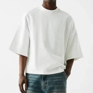 Men’s Short Sleeve 100% Cotton Boxy Hip Hop Streetwear T shirt Heavyweight 300gsm Regular White Oversized Plain