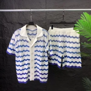 Men’s Short Sleeve Cardigan Knitwear Unisex Custom Hollow Out Button Up Knitted Crochet Cardigan Sweater Set