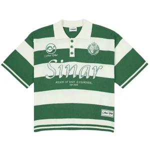 Men’s Short Sleeve Casual Knitwear Vintage Football Stripe Jumper Polo Shirt Knitted Top