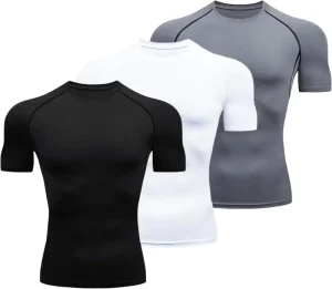 Men’s Short Sleeve T Shirt Running Gym Workout Regular Fit Sportswear Training Compression T Shirt for Men