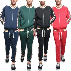 Men’s Side Stripe Cotton Polyester Tracksuit Fleece Sportswear