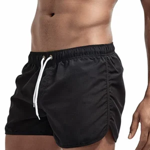 Men’s Simple Solid Color Quick Dry Beach Shorts Lightweight Breathable Casual Vacation Swimwear