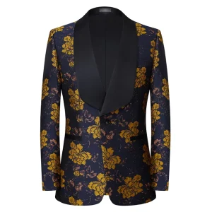 Men’s Single Breasted Beaded Jacquard Business Suit and Formal Blazer Breathable Wrinkle-Resistant
