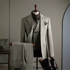 Men’s Single Breasted Business Suit 2 Pieces with Vertical Striped Peaked Lapel for Groomsmen