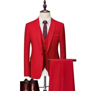 Men’s Single Breasted Business Suit 3 Piece Slim Fit Wedding Set Breathable Anti-Wrinkle Zipper Fly Pant Custom Formal Dress