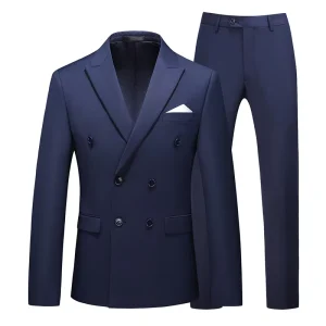 Men’s Single Breasted Suit Two Piece Set European British Slim Fit Solid Color Flexible Business Casual Blazer Anti static