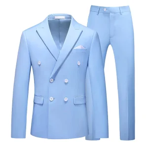 Men’s Single Breasted V neck Slim Fit Two Piece Suit Set European British Style Solid Color Business Casual Blazer Anti static