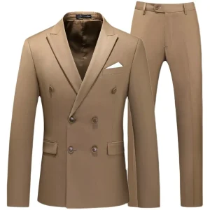 Men’s Single Breasted V-neck Slim Fit Two-Piece Suit Set European British Style Solid Color Business Casual Blazer Anti-static