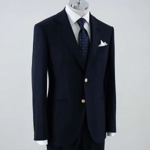 Men’s Single-Breasted Wool Business Suit Dark Navy Slim Fit Coat Pant Plus Size Breathable