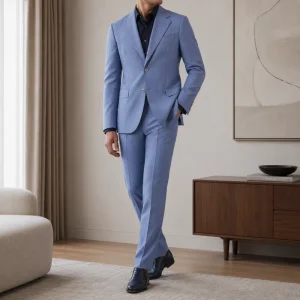 Men’s Sky Blue Linen Single Breasted Italian Style Blazer Summer Breathable Lightweight Two Button Casual Business Jacket