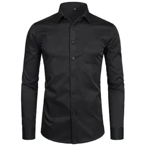Men’s Sky Blue Slim Fit Dress Shirts Long Sleeve Cotton Business Formal Shirt with Pocket