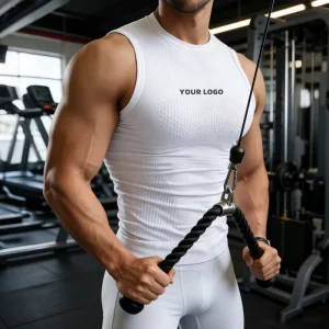 Men’s Sleeveless Knitted Seamless Compression Shirt Gym Quick Dry Breathable Nylon Spandex Skinny Fit Custom Logo Athletic Vest