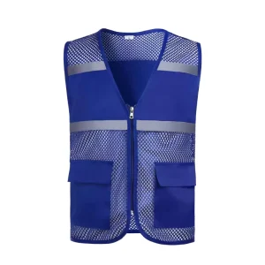 Men’s Sleeveless Reflective Safety Vest, Waterproof Polyester, Multi-Pocket for Construction Work and Security