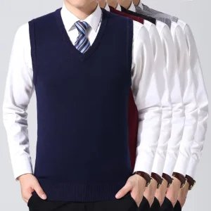 Men’s Sleeveless Sweater Vests Autumn V Neck Sleeveless Pullover Sweater for Men
