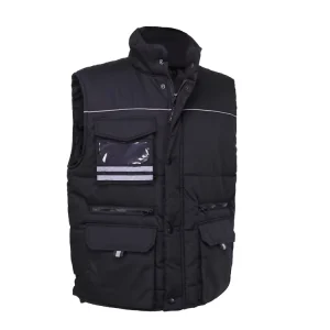 Men’s Sleeveless Work Vest Black Printed Utility Winter Uniform Cotton & Polyester Custom Logo Unisex Outdoor Use