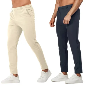 Men’s Slim Chino Pants Custom Logo Casual Business Trousers Mid Waist Flat Button Straight Lightweight Worsted Colored
