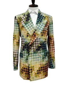 Men’s Slim Fit 2 Piece Suits, Colorful Houndstooth Blazer, Business Wedding Office Summer