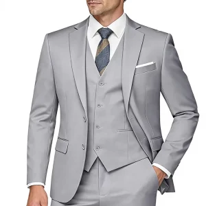 Men’s Slim Fit 3 Piece Suits Two Button Zipper Closure Beaded Blazer Vest Pants Tuxedo Set for Business Wedding Party