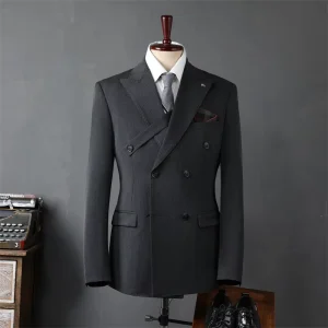 Men’s Slim Fit Business Suits Plaid Blazers Double Breasted Coats Woven TR Material for Formal Wear Spring Autumn Collection
