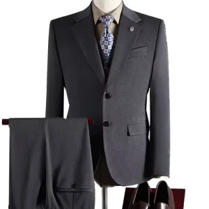 Men’s Slim Fit Business Suits Wedding Tuxedos Solid Color 2-Piece Mandarin Collar Groom Blazer Pant Single Breasted