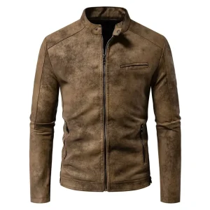 Men’s Slim Fit Casual European American Vintage PU Leather Jacket Coats