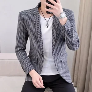 Men’s Slim Fit Checkered Blazer Fashionable Casual Lightweight Business Jackets Mens Casual Sport Coat Blazer for Men Wedding