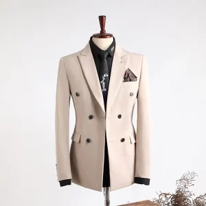 Men’s Slim Fit Double Breasted Business Casual Blazers Coats Formal Wear Suit Jacket TR Material for Spring Autumn XL Size