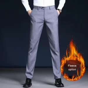 Men’s Slim Fit Formal Dress Pants Mid Waist Straight Pattern Trousers with Plain Dyed Vest Coat Suit