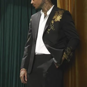 Men’s Slim Fit Formal Wedding Suit Print Flower Lapel Collar Suit Jackets
