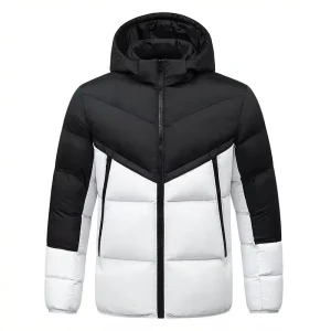 Men’s Slim Fit Hooded Fake Padding Jacket Casual Fashion Quilted Coat Youth Color Block Padded Coat