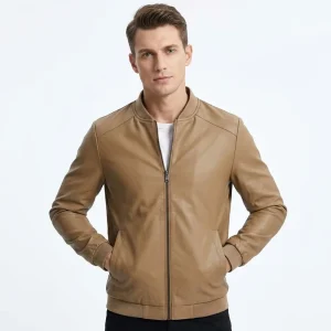 Men’s Slim Fit Leather Jacket Korean Style Motorcycle Biker Coat Stand Collar Autumn Spring Jacket